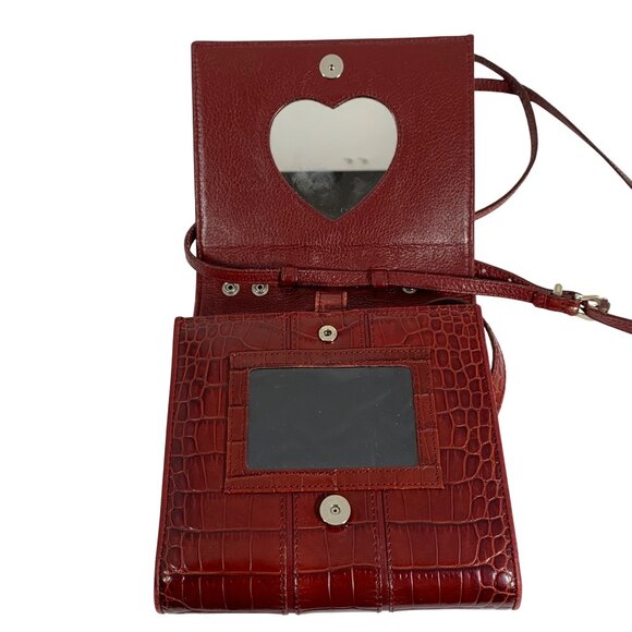 Brighton Oxblood Embossed Croc Leather Organizer Trifold Crossbody Bag EUC - Picture 3 of 14